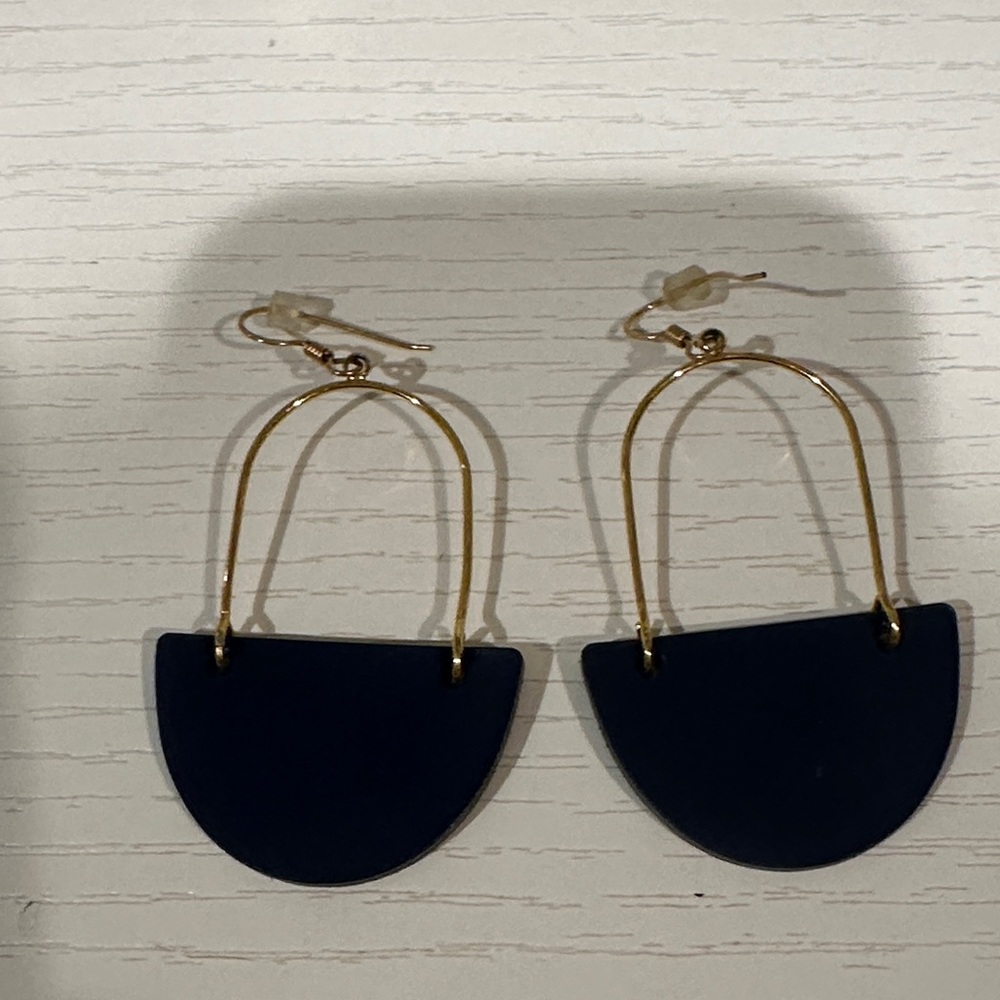 Chic Gold and Navy Half-Moon Earrings